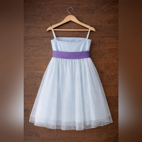 Women/Girl Print Mesh Flare Hem Belted Slip Dress Baby Blue - Picture 5 of 5